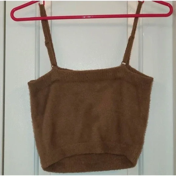 Fuzzy brown cropped soft Hollister Tank blouse Top M - Picture 10 of 12